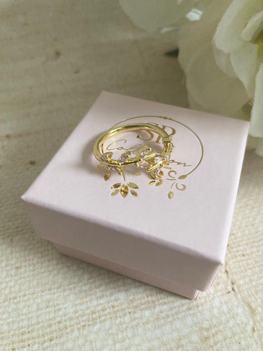 Adjustable Pink 14K Gold Plated Vine Leaf Ring (ST987)
