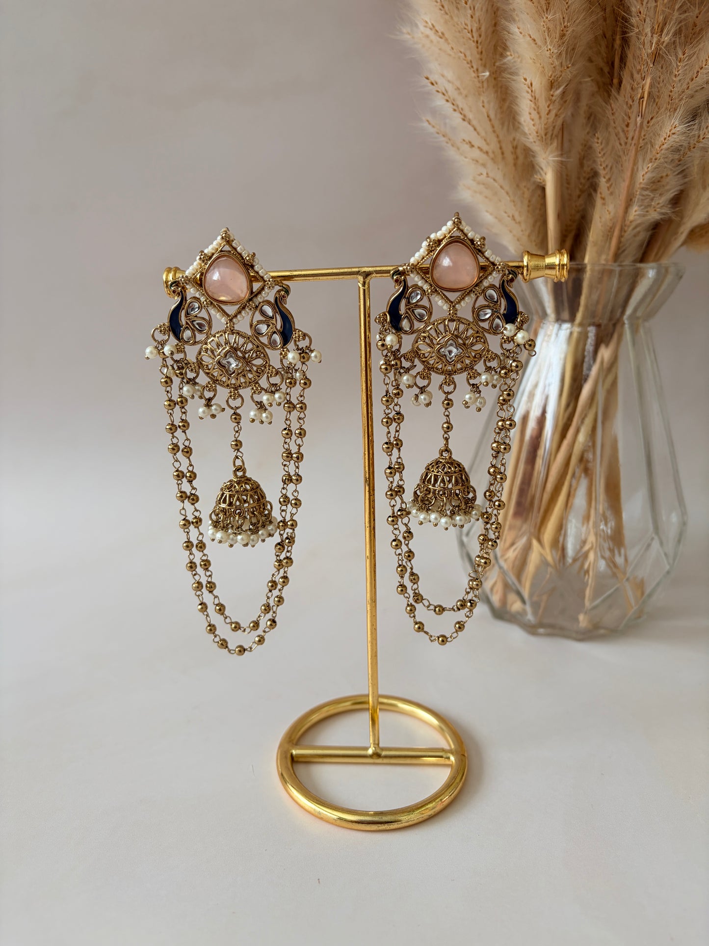 Pink Peacock Indian Earrings (ST1196)