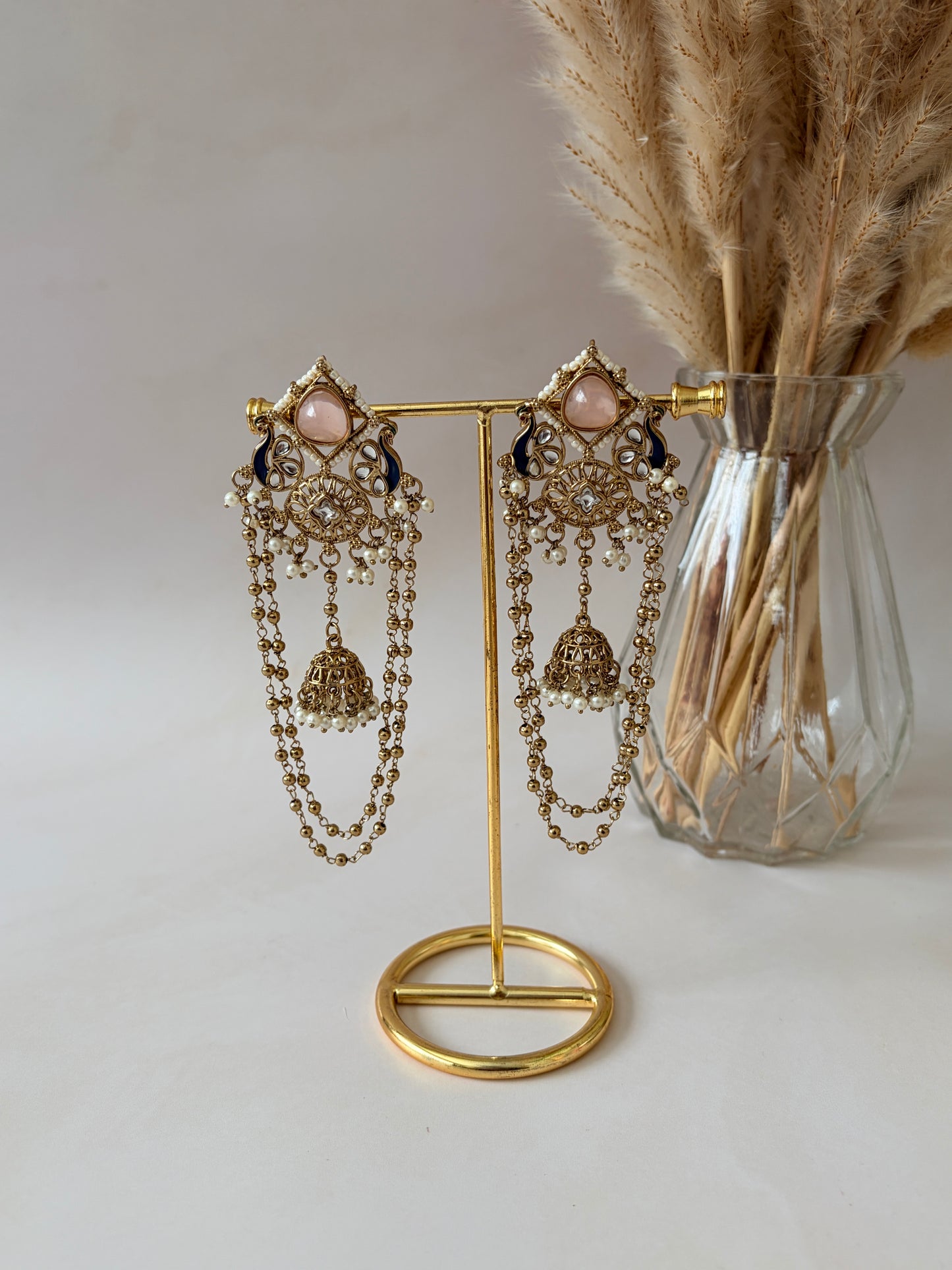 Pink Peacock Indian Earrings (ST1196)