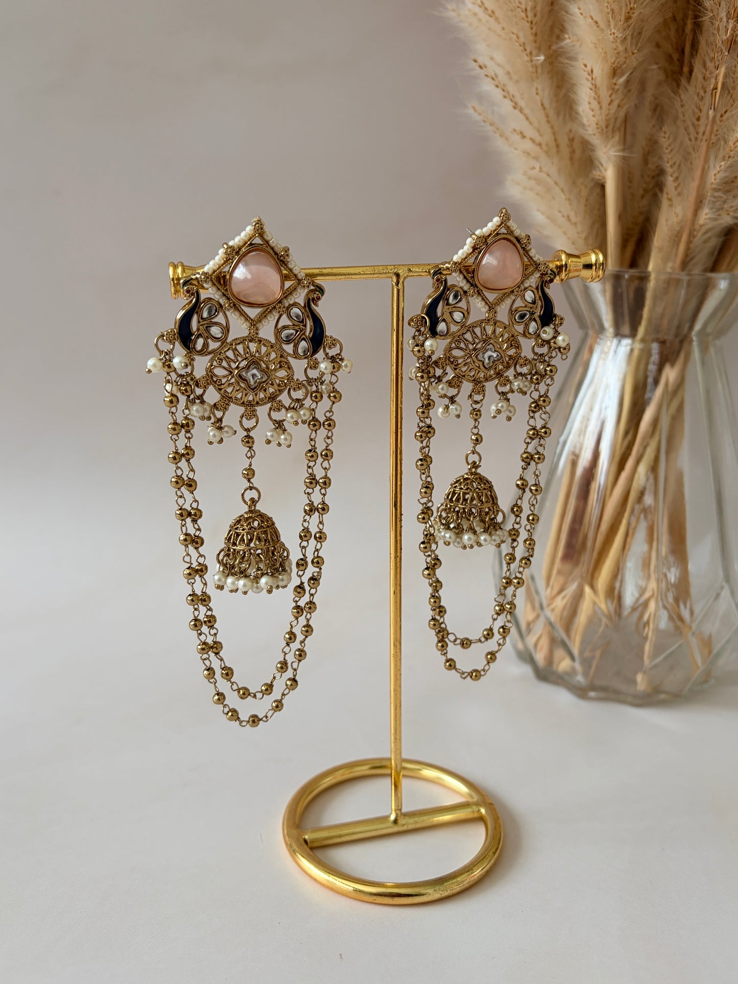Pink Peacock Indian Earrings (ST1196)