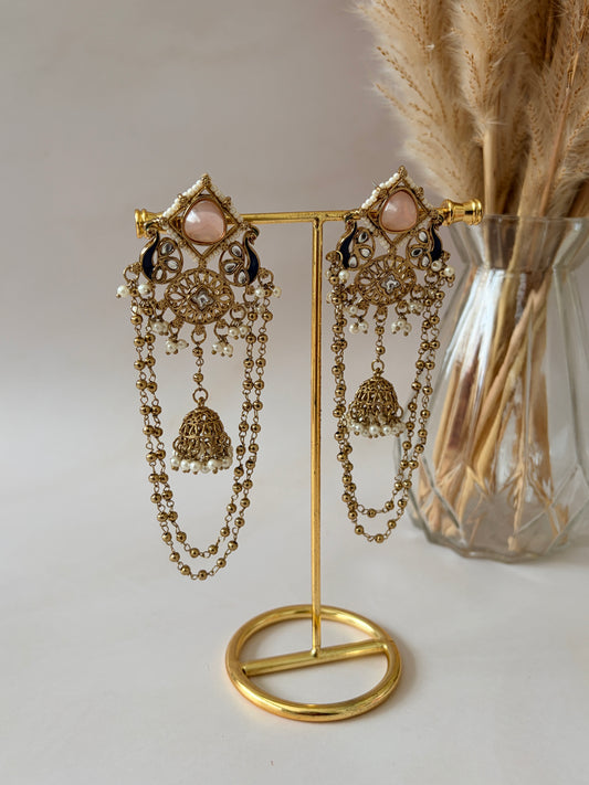 Pink Peacock Indian Earrings (ST1196)