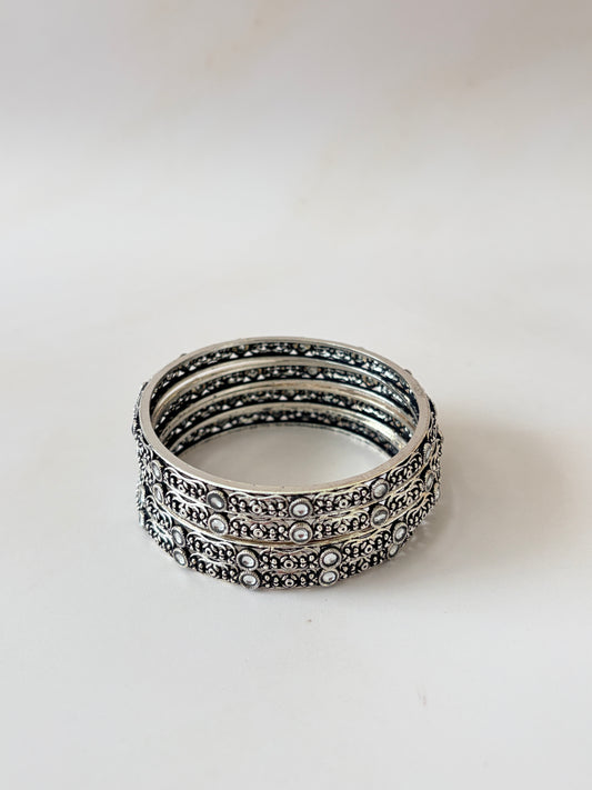 Set Of 4 Oxidised Silver Indian Bangles 2.6  (ST1218)