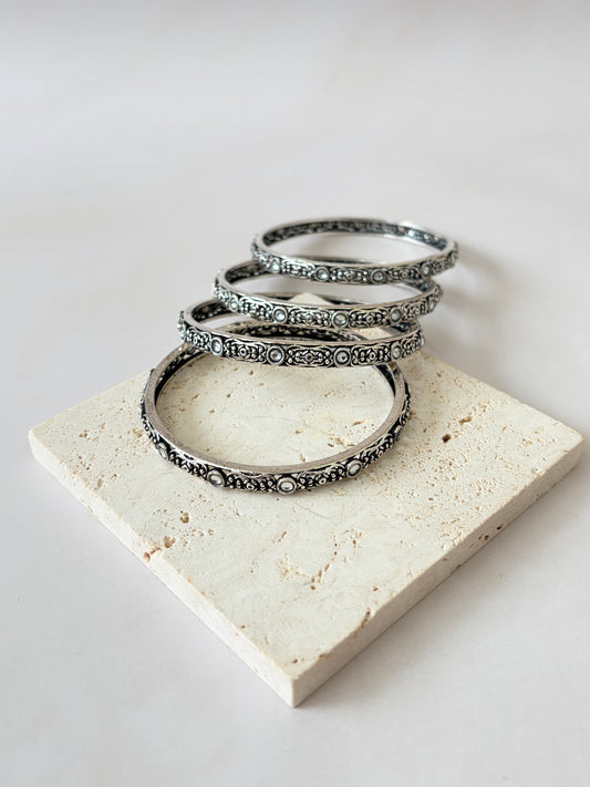 Set Of 4 Oxidised Silver Indian Bangles 2.6  (ST1218)