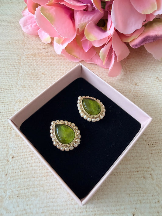 Maya Light Green Gold Stud Earrings (ST1035)