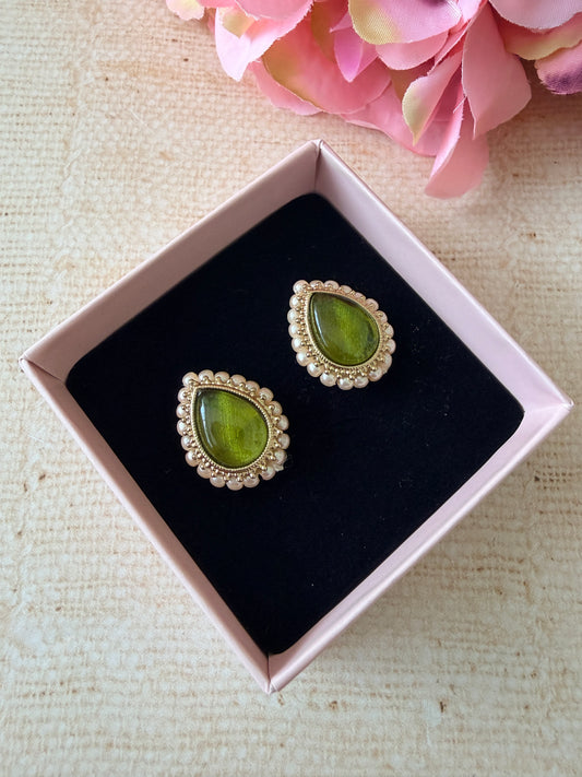 Maya Light Green Gold Stud Earrings (ST1035)