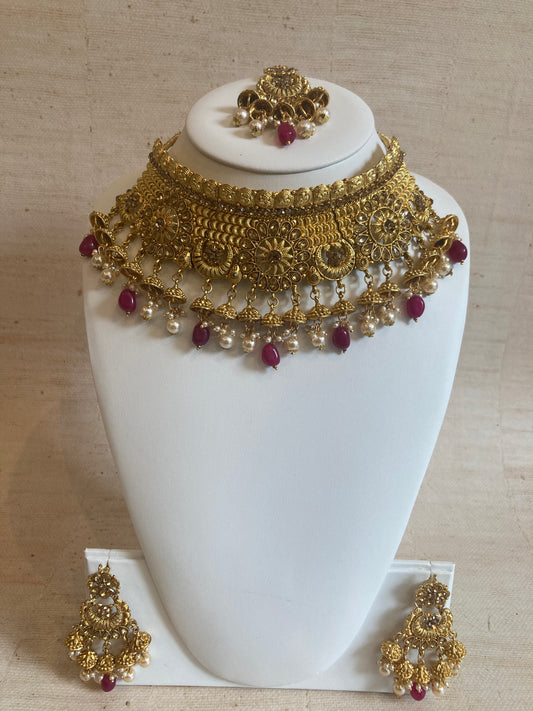 Chandni Antique Gold Plated Beaded Necklace Set (ST226)