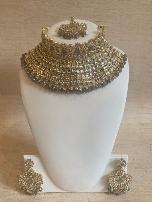Maharani Gold Plated Kundan Choker Set (ST222) Grey
