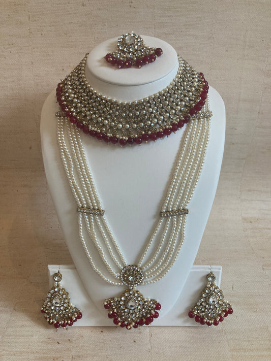 Riyasat Meenakari Kundan Pearl Set (ST128) (Silver Maroon)