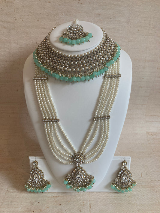 Naaz Gold Plated Meenakari And Pearl Set (ST176) (Mint And Silver)
