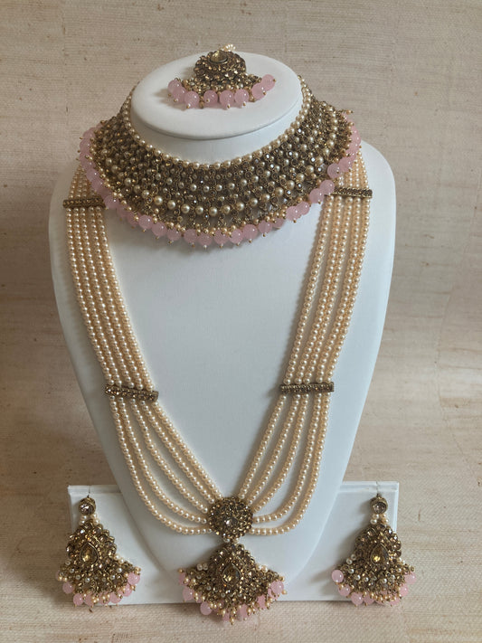 Riyasat Meenakari Kundan Pearl Set (ST128) (Antique Pink)
