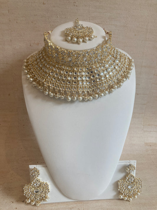 Maharani Gold Plated Kundan Choker Set (ST222) White