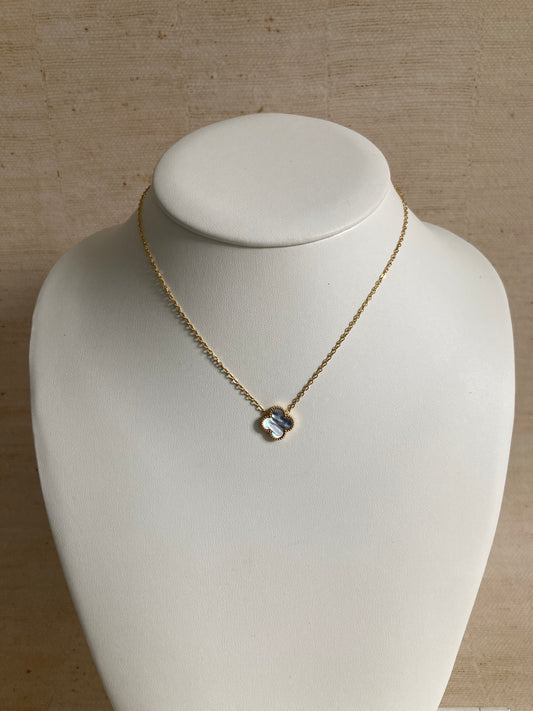 Double Sided Single Clover Necklace (ST833) (Grey Iridescent)