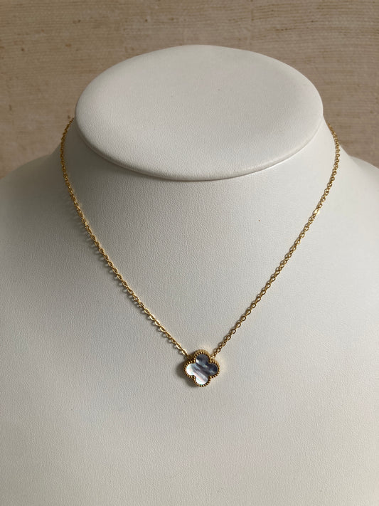 Double Sided Single Clover Necklace (ST833) (Grey Iridescent)