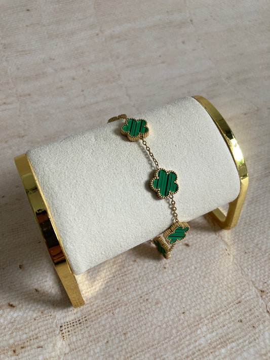 18K Gold Plated Five Leaf Clover Charm Bracelet (ST874) (Gold Green)