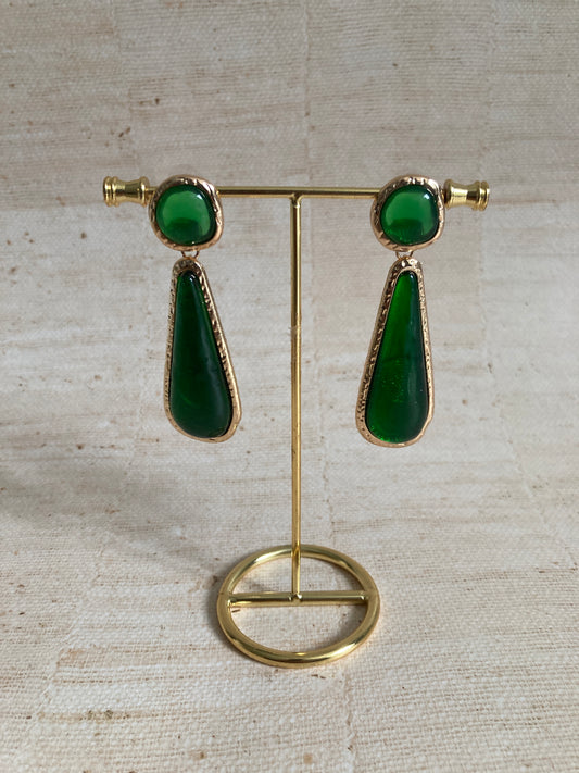 Geometric Resin Emerald Green Dangle Earrings (ST992)
