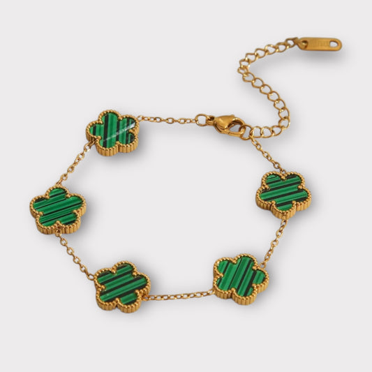 18K Gold Plated Five Leaf Clover Charm Bracelet (ST874) (Gold Green)