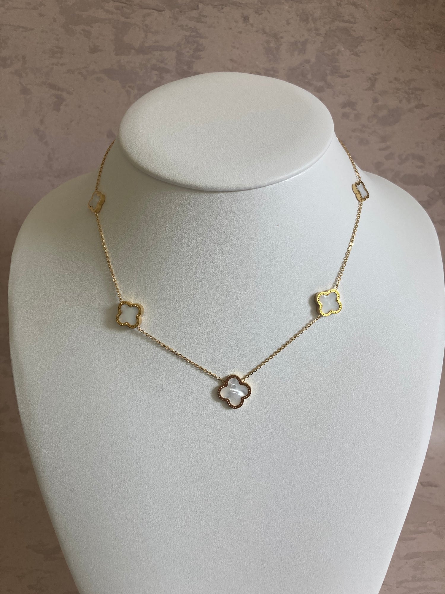 Gold White Leaf Necklace