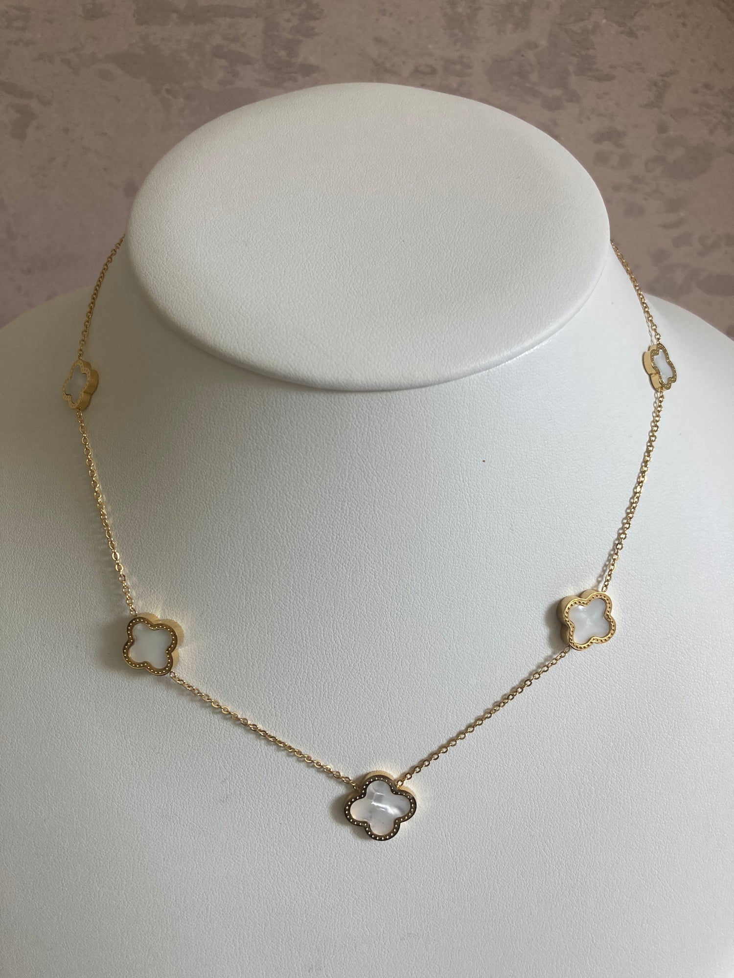 Gold White Leaf Necklace