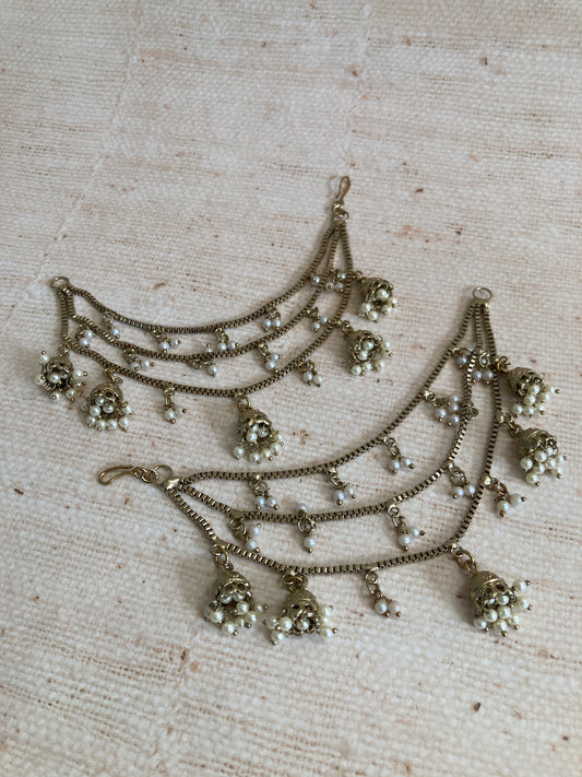 Antique Gold Plated Pearl Ear Chains/Kaan Chain (ST993)