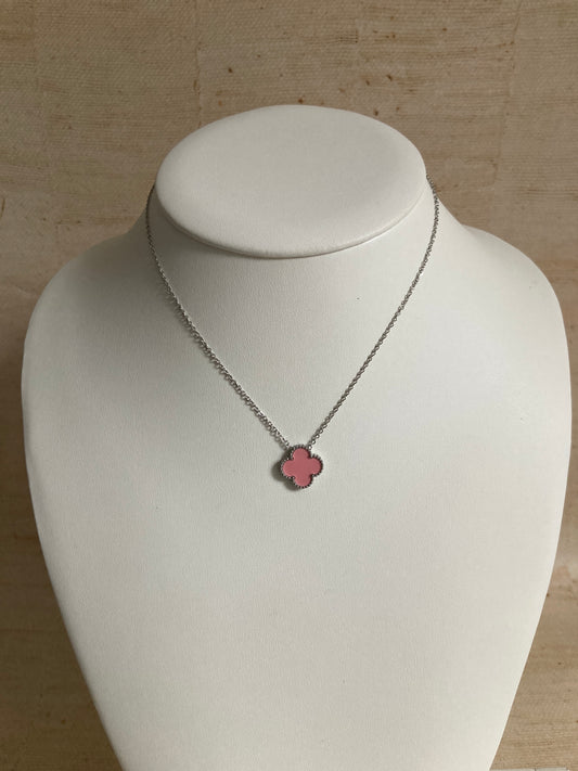 Pink Single Clover Silver Necklace (ST919)