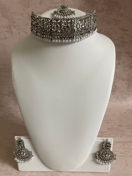 Kaushal Oxidised Silver Plated Kundan And Pearl Set (ST230)