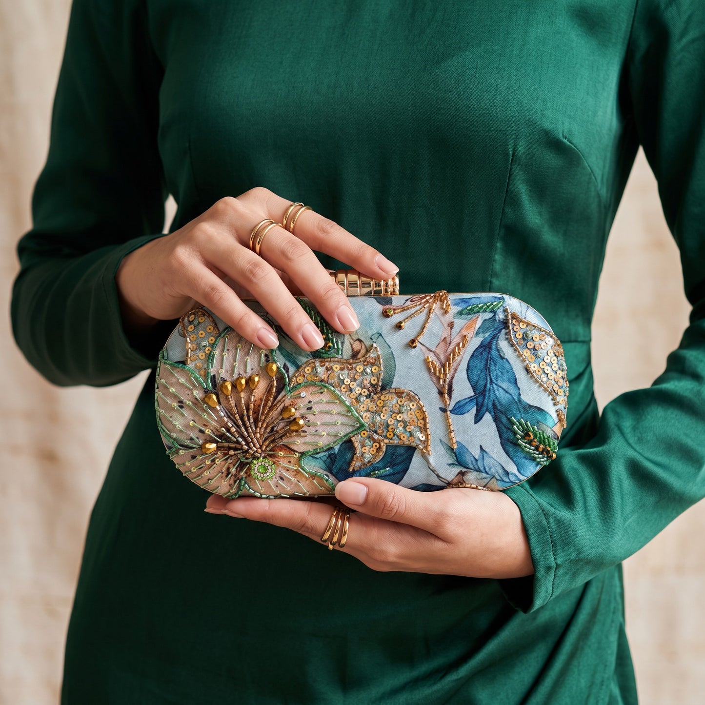 Savana Floral Oval Clutch (ST1223) (Green)