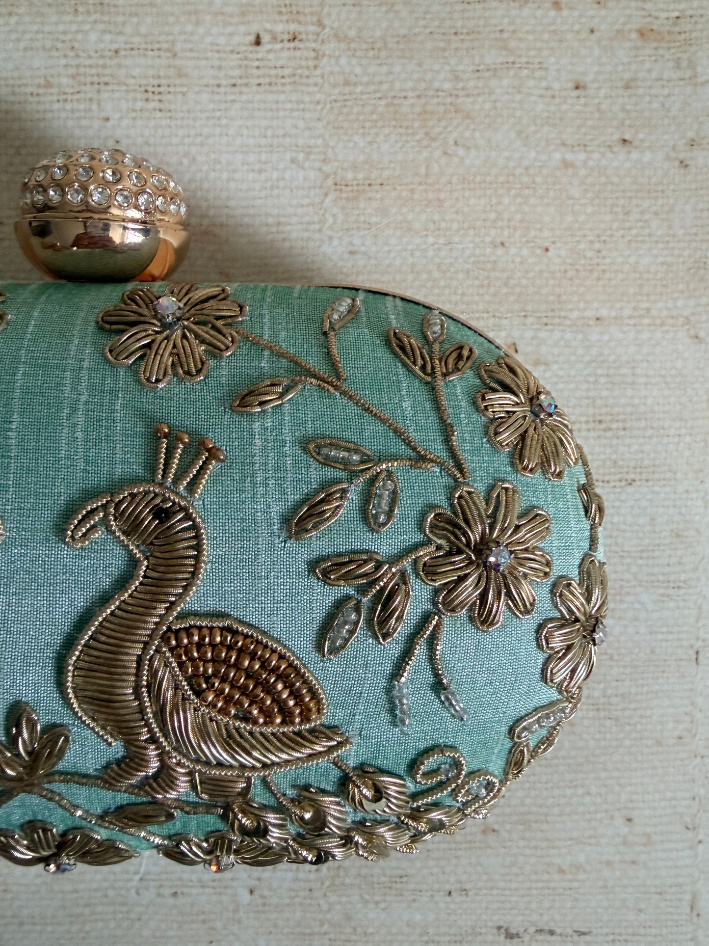 Mint Green Peacock Oval Clutch (ST1222)