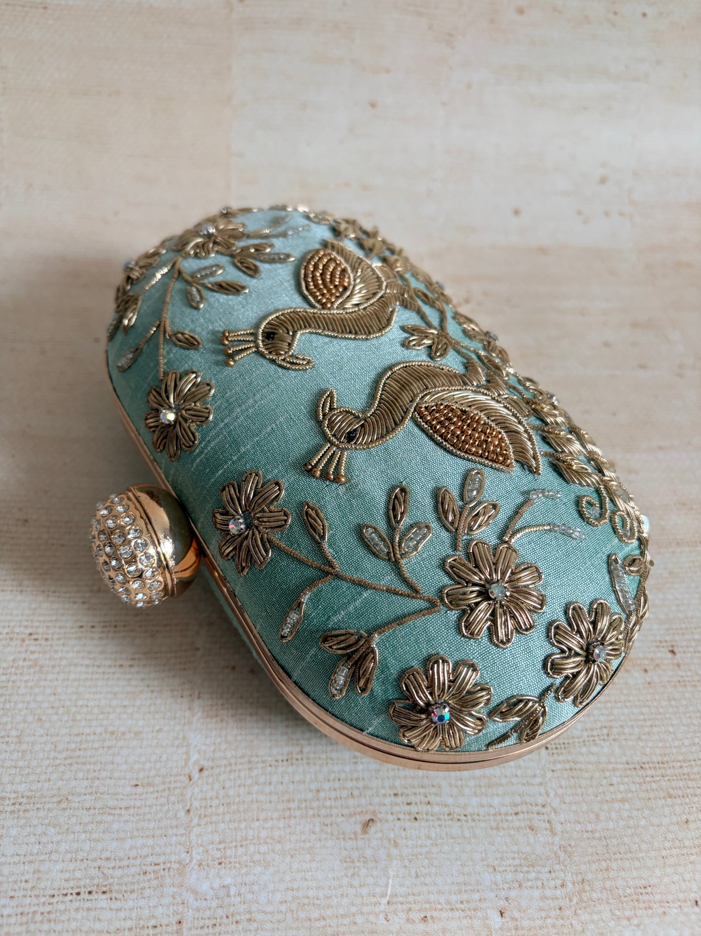 Mint Green Peacock Oval Clutch (ST1222)