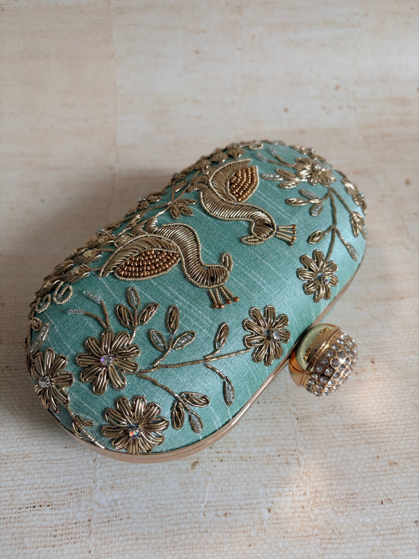 Mint Green Peacock Oval Clutch (ST1222)