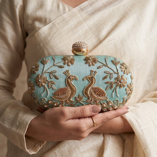 Mint Green Peacock Oval Clutch (ST1222)