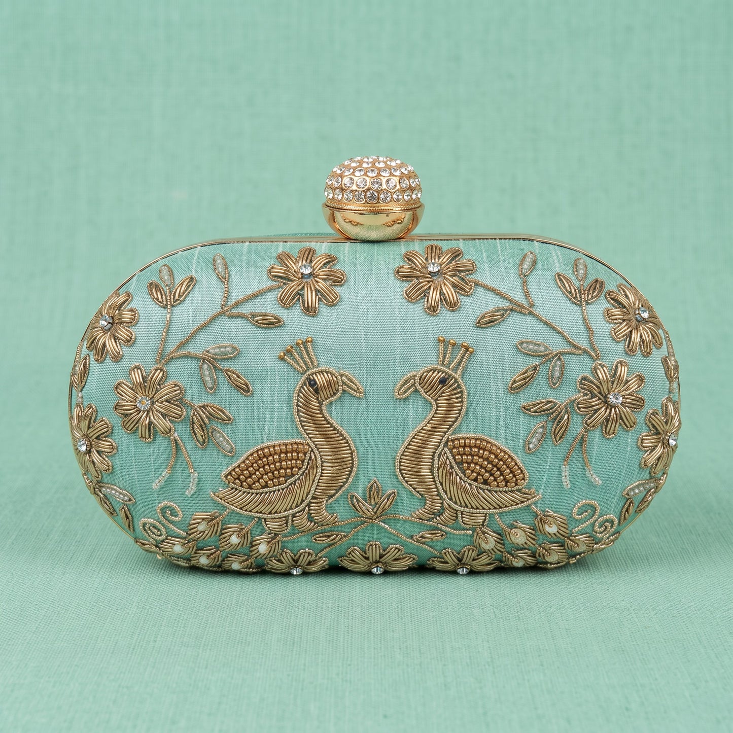 Mint Green Peacock Oval Clutch (ST1222)