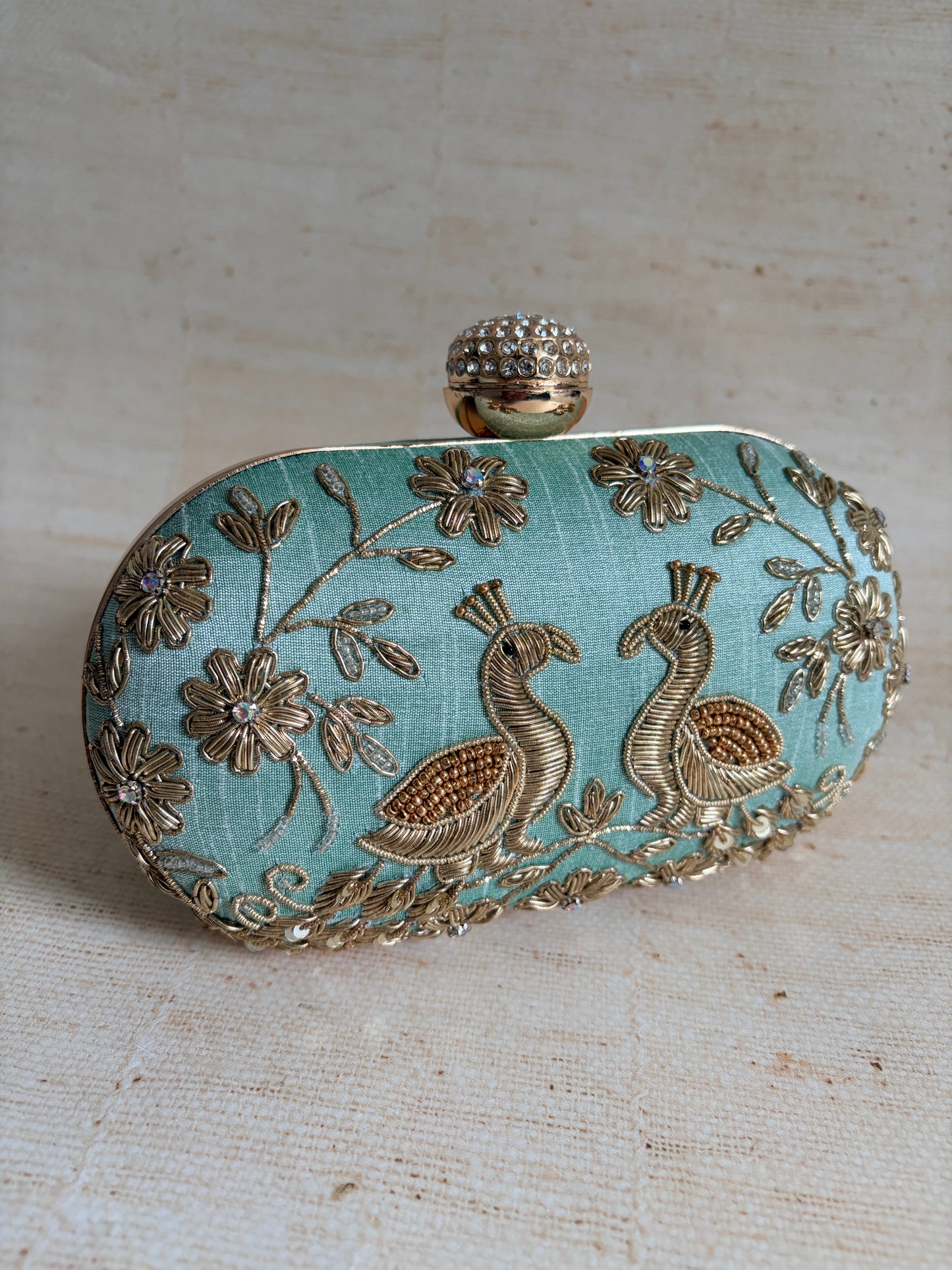 Mint Green Peacock Oval Clutch (ST1222)
