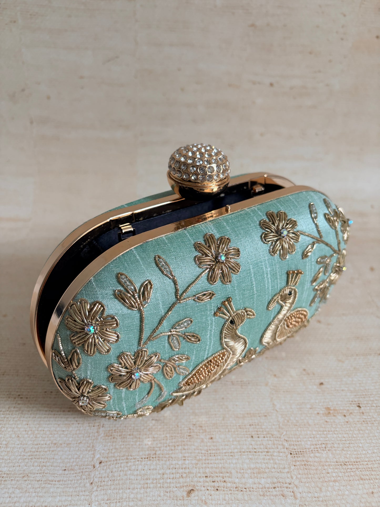 Mint Green Peacock Oval Clutch (ST1222)
