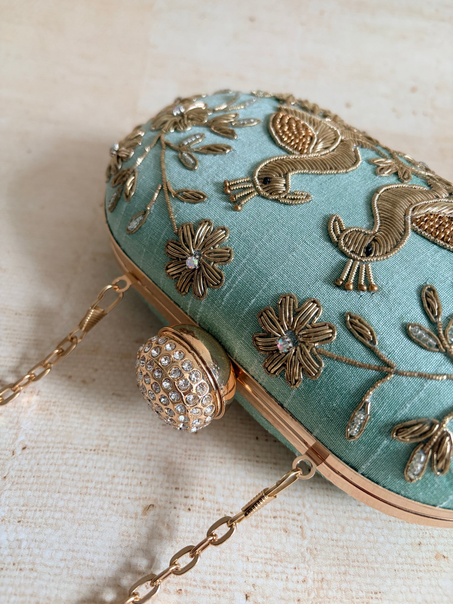 Mint Green Peacock Oval Clutch (ST1222)