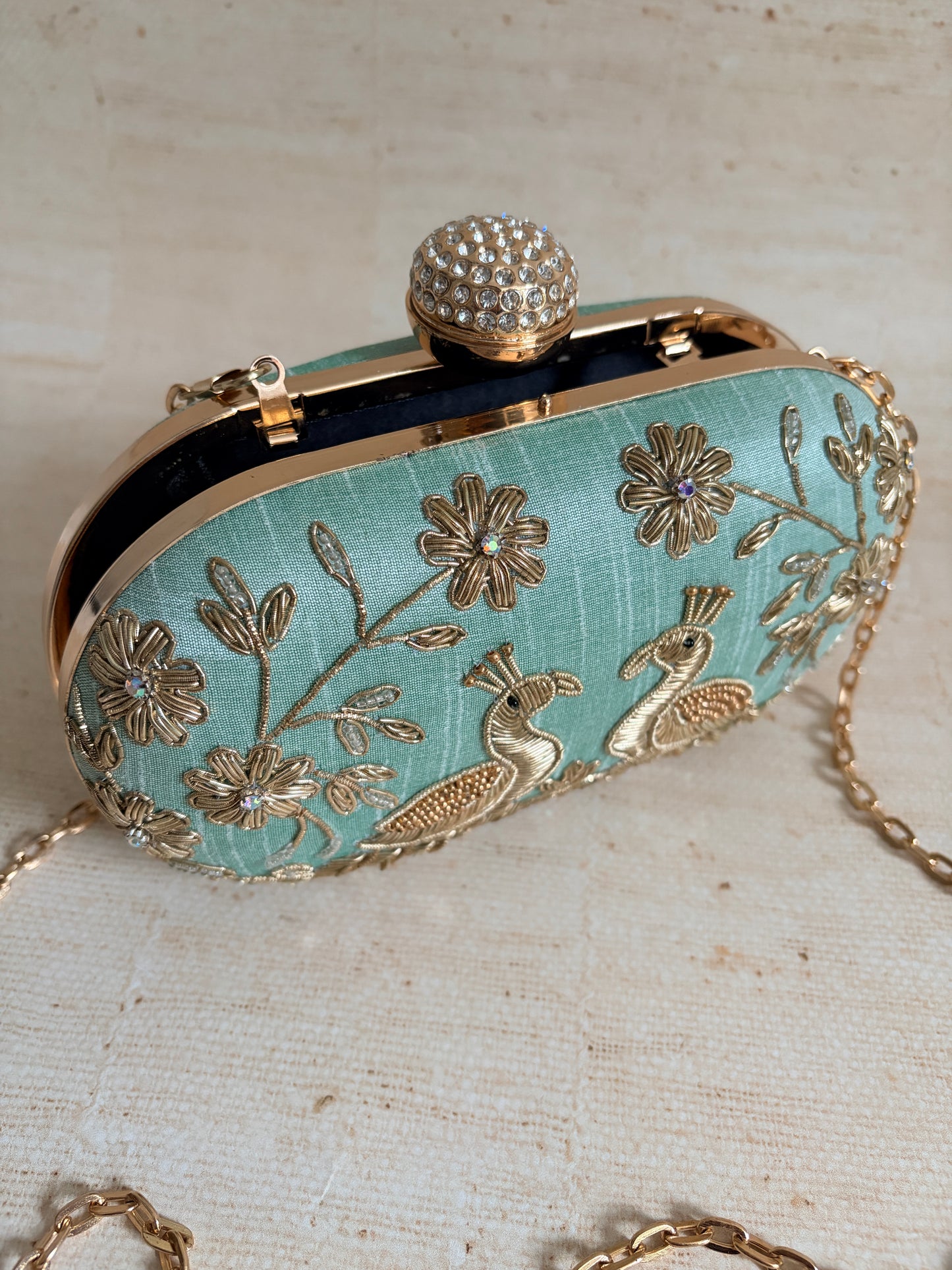 Mint Green Peacock Oval Clutch (ST1222)