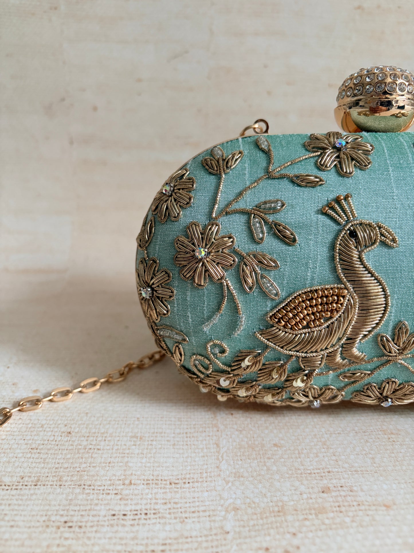 Mint Green Peacock Oval Clutch (ST1222)