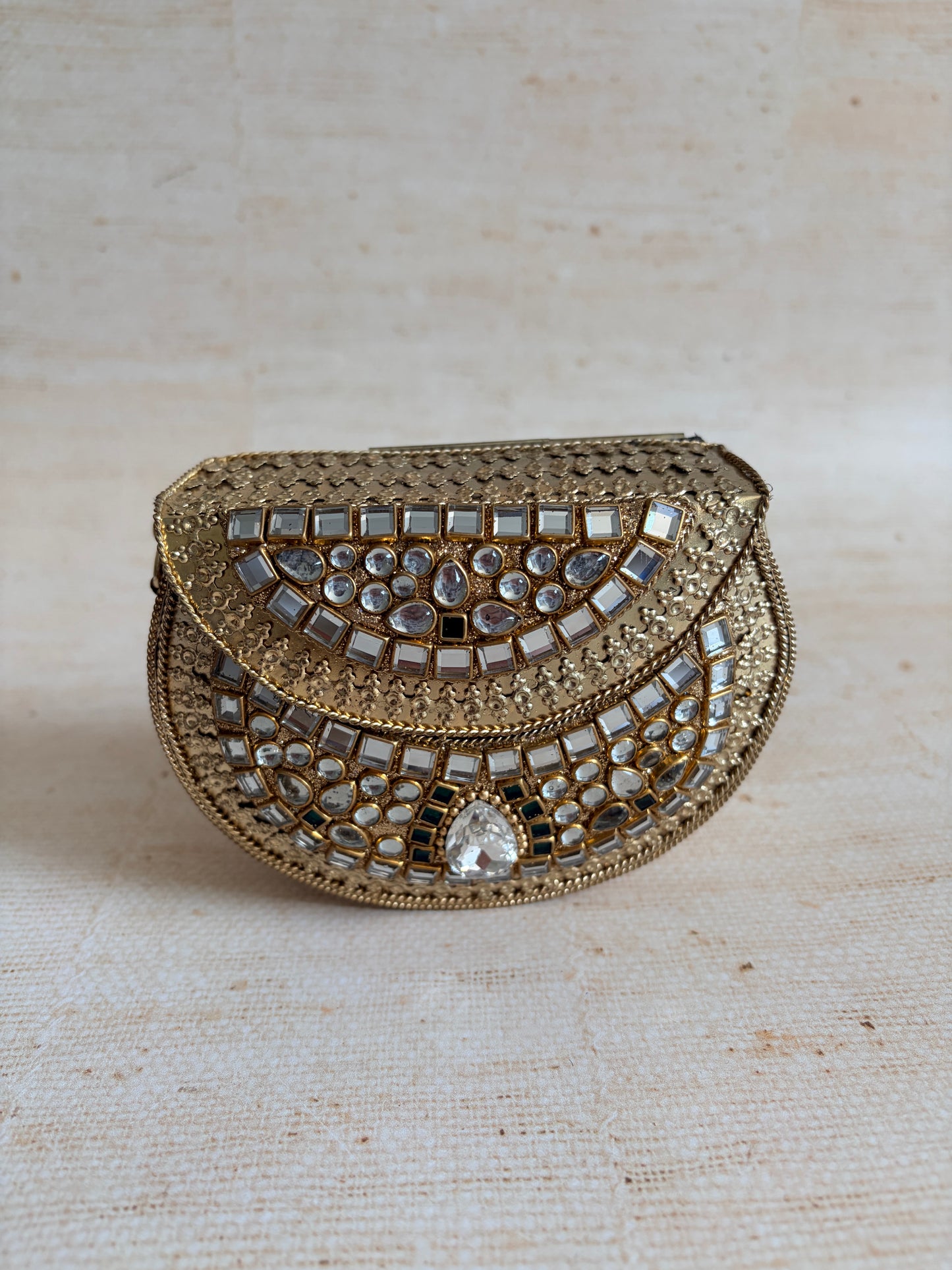 Janat Mini Brass Metal Kundan Clutch (ST1231)