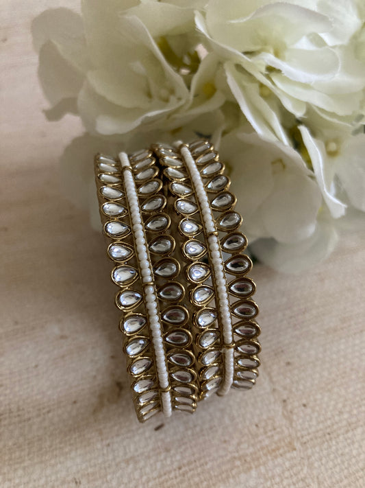 Hargun Gold Plated Pair Of Kundan Bangles 2.8 (ST936) (Antique)