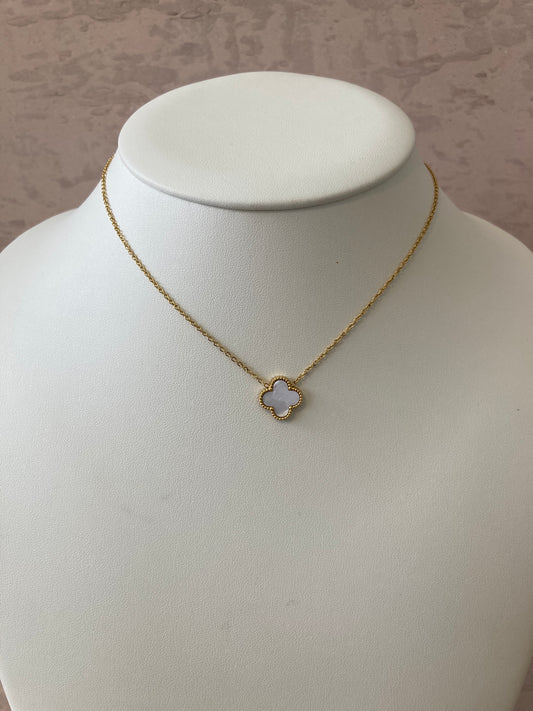 White Single Clover Gold Plated Necklace (ST797)