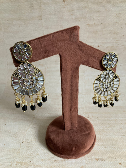 Lalita Oxidised Mirror Dangle Earrings (Black) (ST1006)