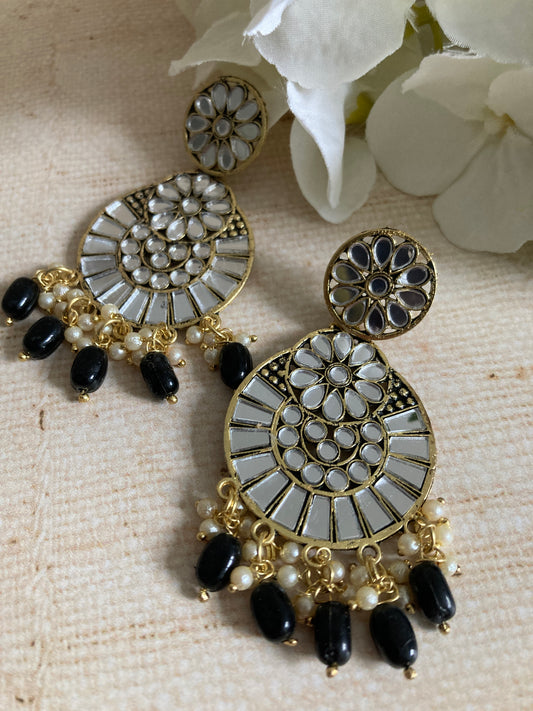 Lalita Oxidised Mirror Dangle Earrings (Black) (ST1006)