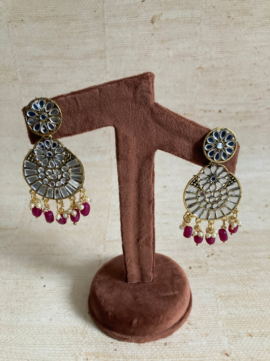 Lalita Oxidised Mirror Dangle Earrings (Purple) (ST1006)