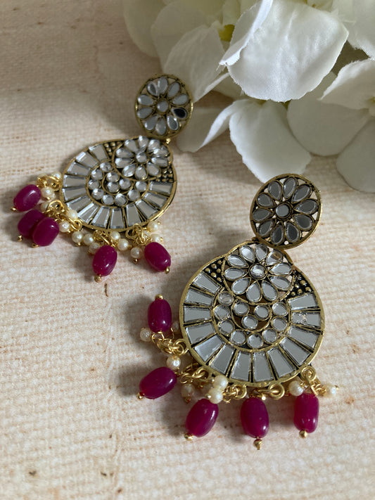 Lalita Oxidised Mirror Dangle Earrings (Purple) (ST1006)