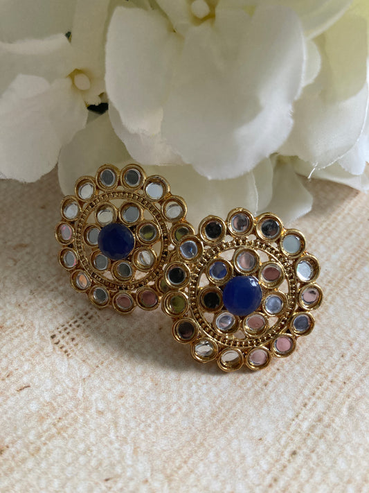 Mirror Circular Stud Earrings (Blue) (ST1008)