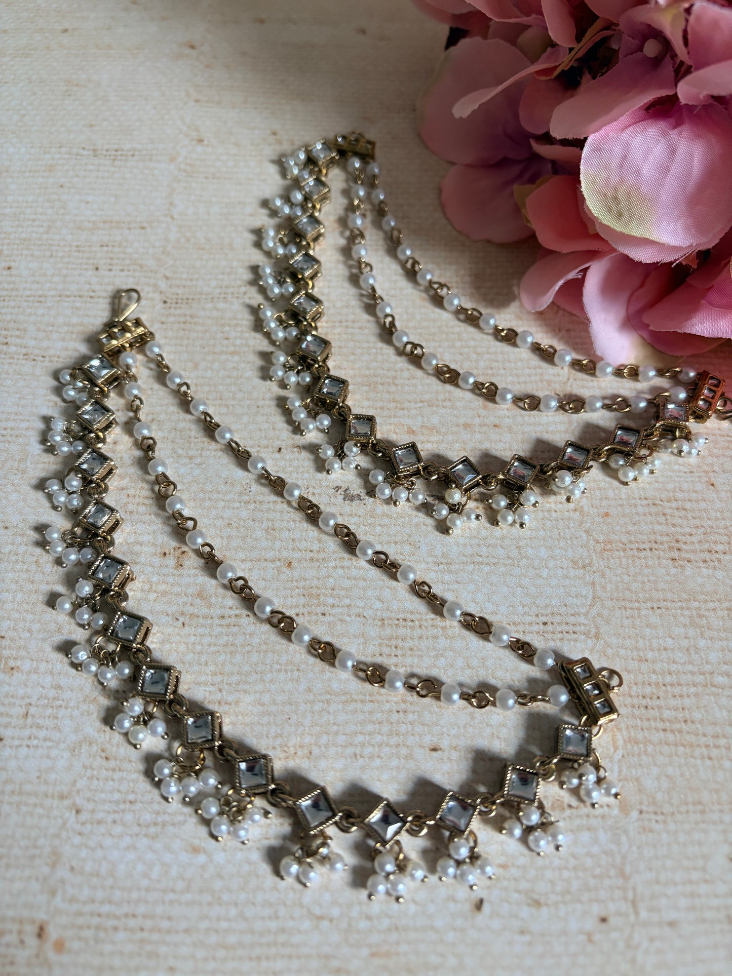 Gold Plated Pearl Ear Chains/Kaan Chain (ST1085) (Antique)
