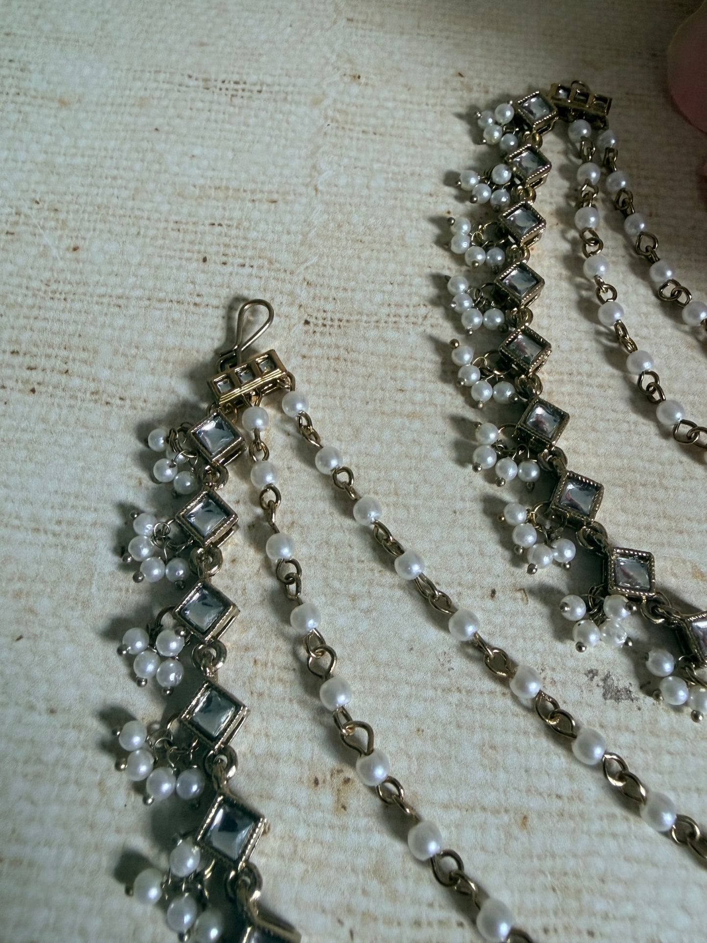 Gold Plated Pearl Ear Chains/Kaan Chain (ST1085) (Antique)