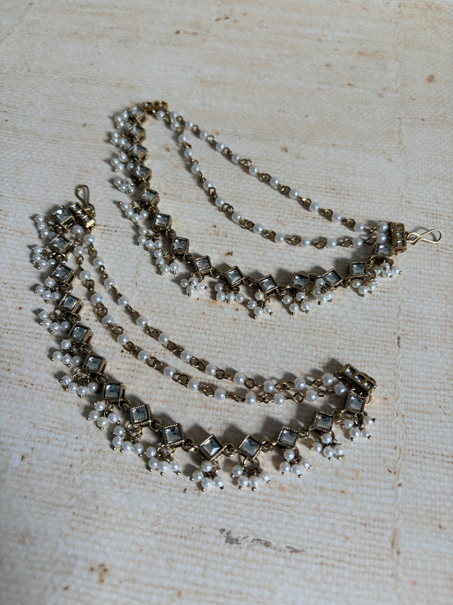 Gold Plated Pearl Ear Chains/Kaan Chain (ST1085) (Antique)