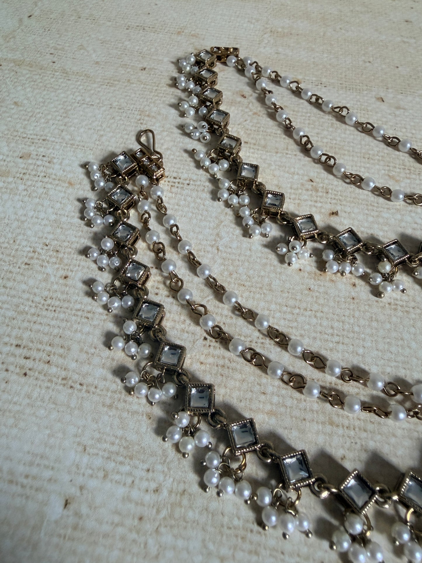 Gold Plated Pearl Ear Chains/Kaan Chain (ST1085) (Antique)