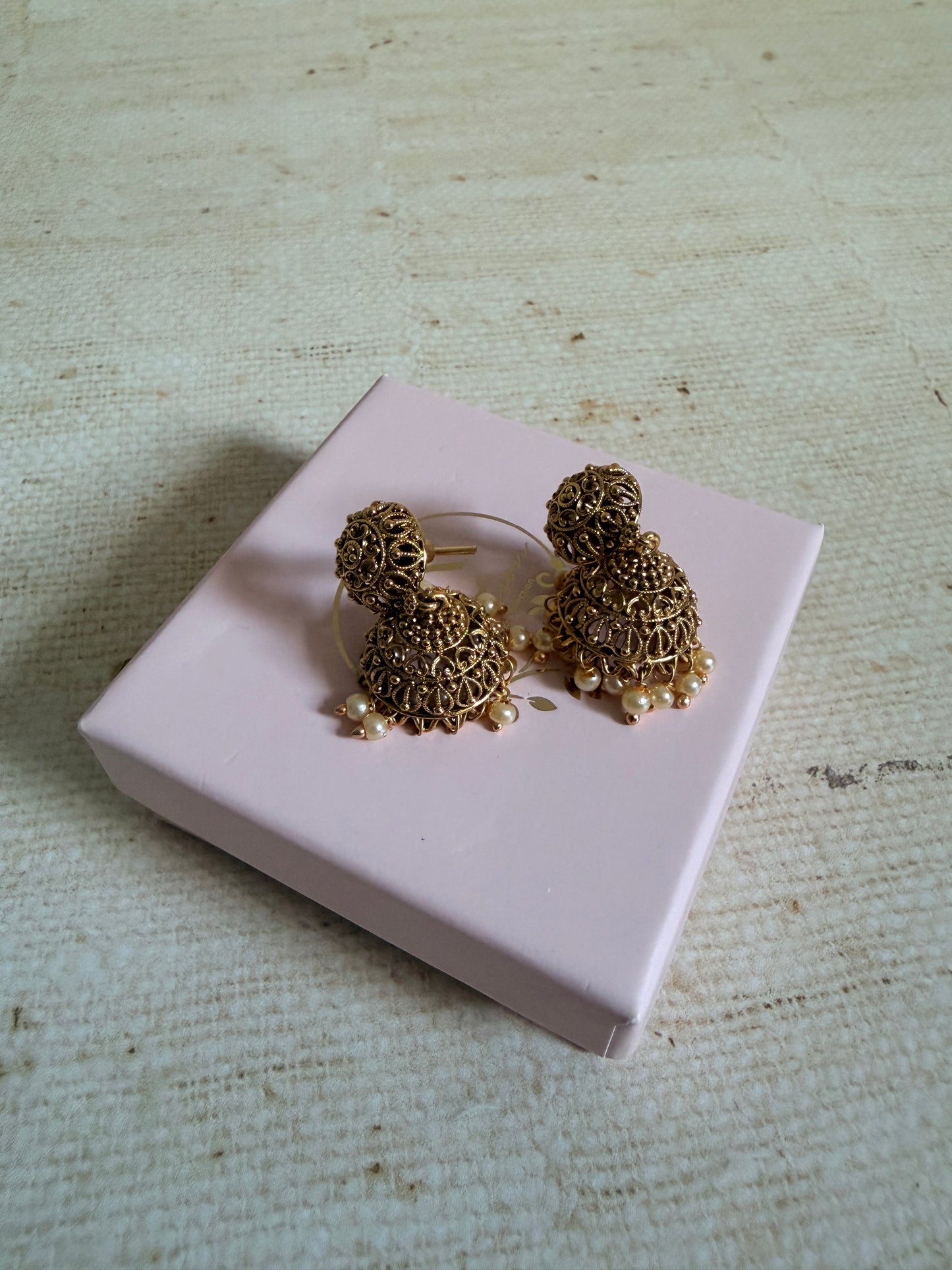 Gold Plated Small Jhumki Earrings (ST1216) (Pearl)