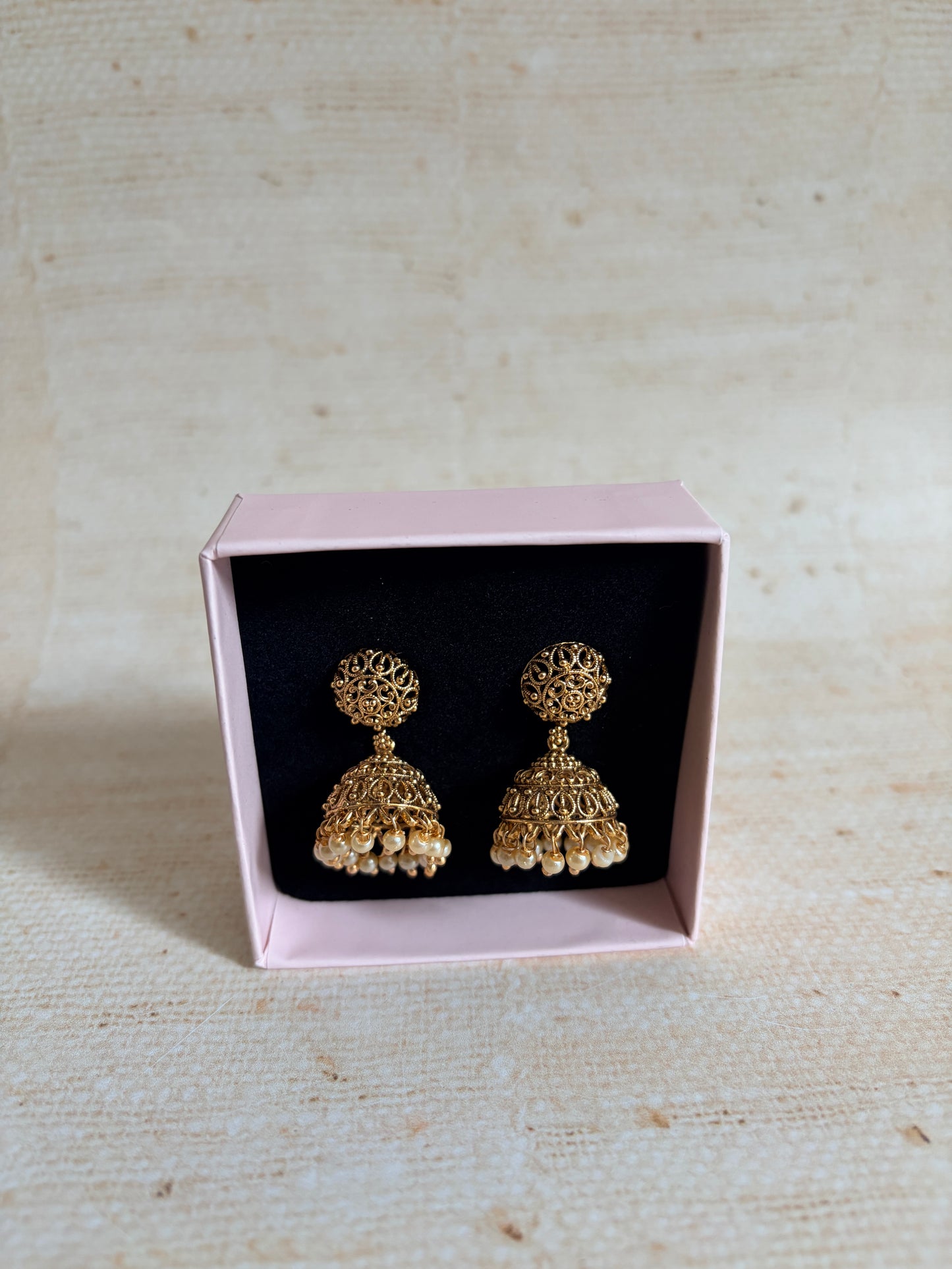 Gold Plated Small Jhumki Earrings (ST1216) (Pearl)